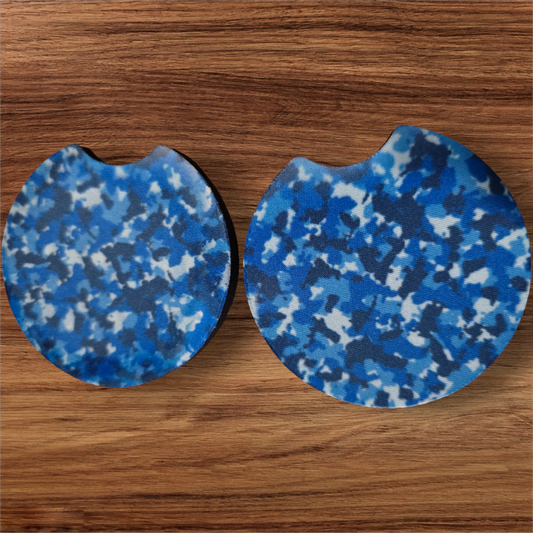 Blue camo car coasters